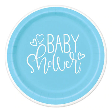 Blue Hearts Baby Shower Small Paper Plates (8ct.)