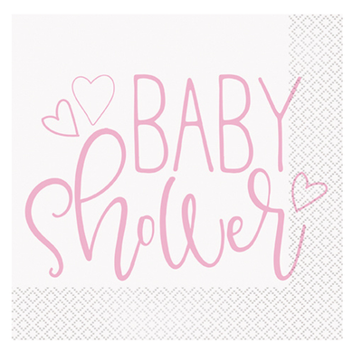 pink hearts baby shower large paper napkins 16-count