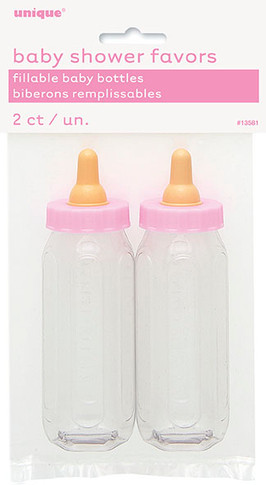 5" Plastic Fillable Pink Baby Bottle Girl Baby Shower Favors 2ct