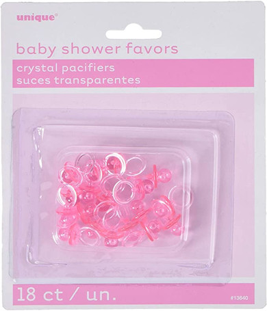 Mini Plastic Pink Pacifier Girl Baby Shower Favor Charms, 18ct