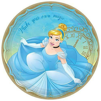Disney Princess" Blue and Gold Cinderella Round Party Paper Plates 9", 8 Ct.