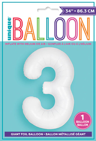 34" Balloon Number 3 White