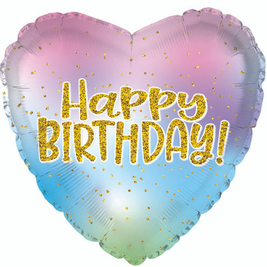 Iridescent Heart Happy Birthday Foil Balloon 17''