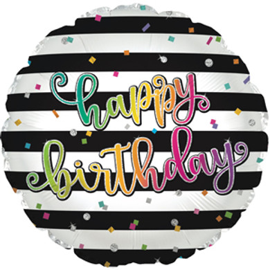 Happy Birthday Black Stripes Foil Balloon 17''