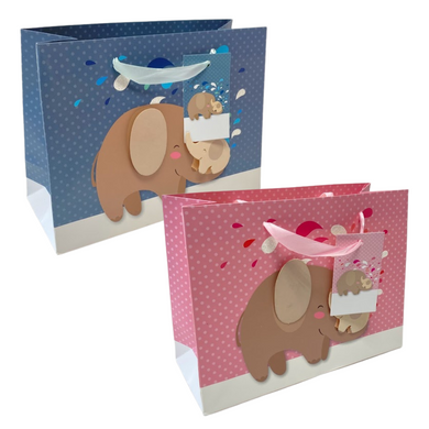 Baby Shower Elephant whit pop up on Blue and Pink gift bag
