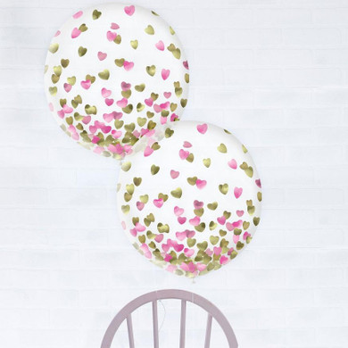 Confetti Hearts Pink/Gold Latex Balloon 24in (2ct)