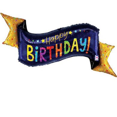 Foil Shape Holographic Navy Birthday Banner Foil Balloon 51''