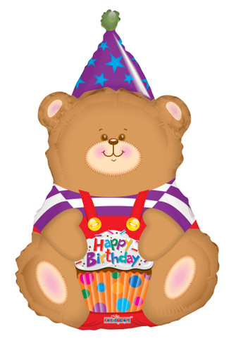 Birthday Bear With Cupcake Shape Balloon 36''