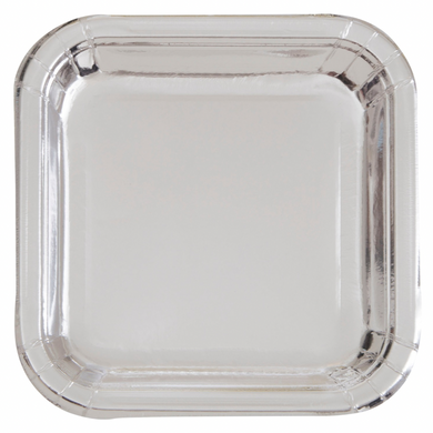 Silver Foil Square Paper Plates – 6 7/8 in, 8 ct