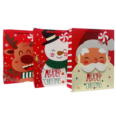 Christmas Santa, Snowman and Deer on Red