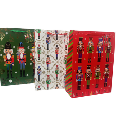 Christmas 8 Nutcrackers on Red, Nutcrackers All Over the Bag on White, 3 Large Nutcrackers on Green