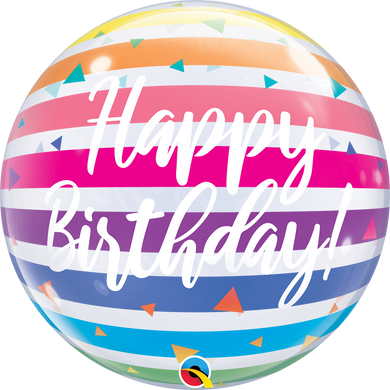 Color Your Celebration: 22-inch Happy Birthday Bright Rainbow Stripes Bubble Balloon – A Vibrant Touch for Joyful Parties