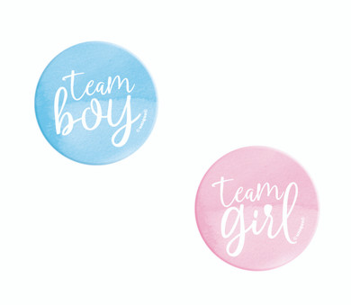 Team Boy and Team Girl gender reveal buttons