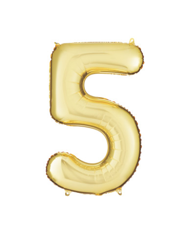 34-inch metallic gold number 5 balloon for birthdays, anniversaries, and milestone celebrations.