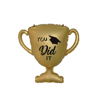 21-inch gold trophy-shaped foil balloon with “You Did It” text, perfect for graduations, award ceremonies, and celebrations