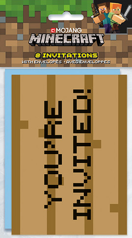 Set of 8 pixel-style party invitations with envelopes for gaming or adventure celebrations