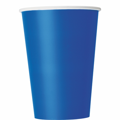 Royal blue paper cups displayed from different angles
