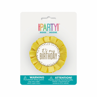 Yellow It’s My Birthday ribbon badge (4 in)