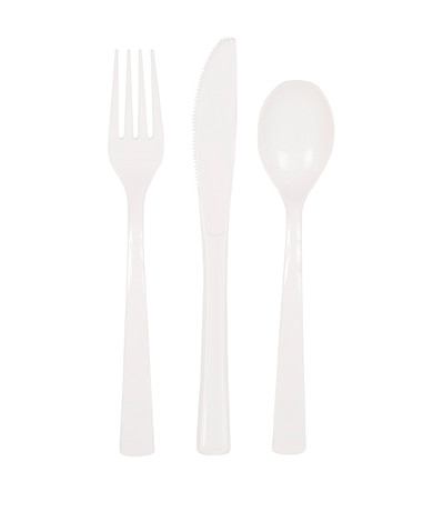 White Plastic Cutlery 18 ct 6 Knives, Forks, Spoons