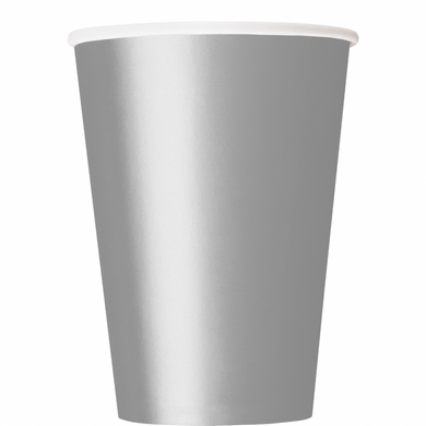 Disposable paper cups in a silver color tone