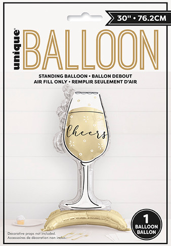 Standing champagne glass foil balloon with Cheers design