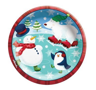 6.75-inch paper plates with colorful Holiday Fun design for Christmas parties
