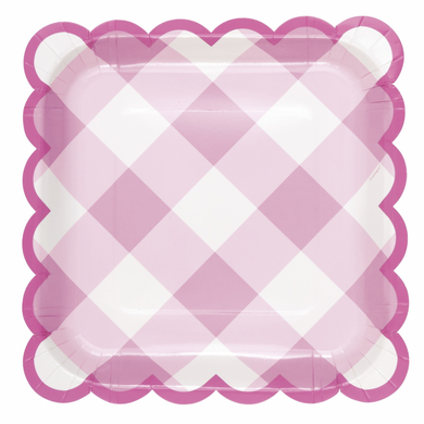 Square pastel gingham paper party plate