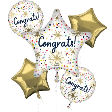 Confetti Sprinkle Congrats Foil Balloon Bouquet 5 Piece Set for Graduation