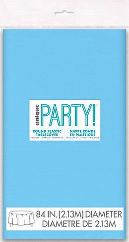 Powder blue round plastic table cover 84-inch disposable party tablecloth
