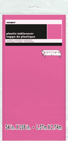 HOT PINK PLASTIC TABLECOVER RECTANGULAR.