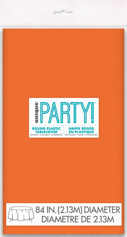 Unique Party orange round plastic table cover 84 inch diameter reusable tablecloth for parties and events