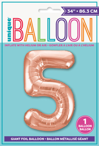 34-inch rose gold number 5 foil balloon for birthday decorations