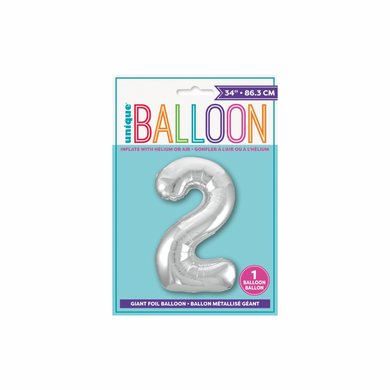 Metallic numeral two balloon in silver for party setup
