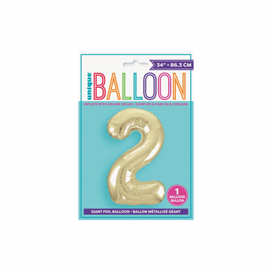 Shiny gold number 2 foil balloon for birthday decoration