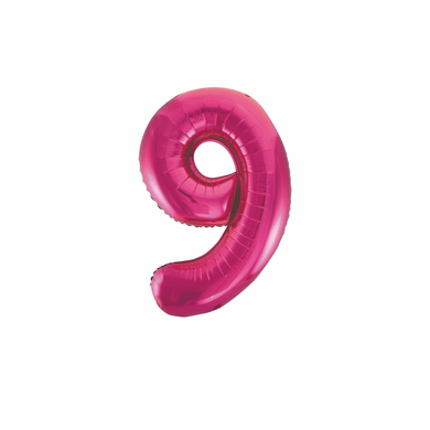 Bold hot pink number 9 balloon for event setup