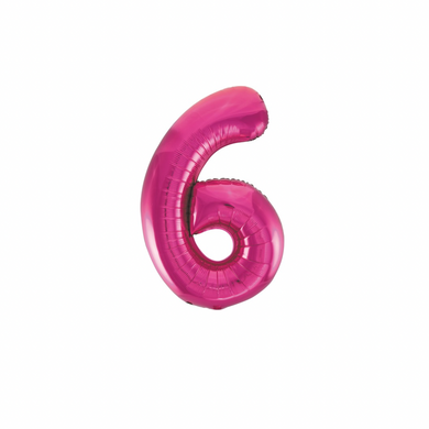 Oversized pink foil balloon shaped like number six