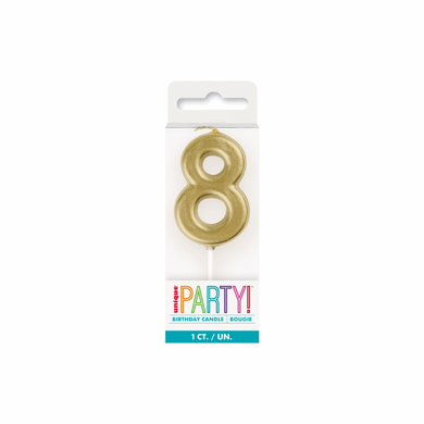 Gold number 8 candle for birthday cake decoration