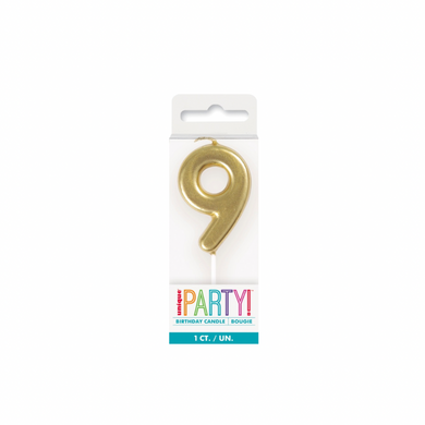 Gold number 9 candle for birthday cake decoration