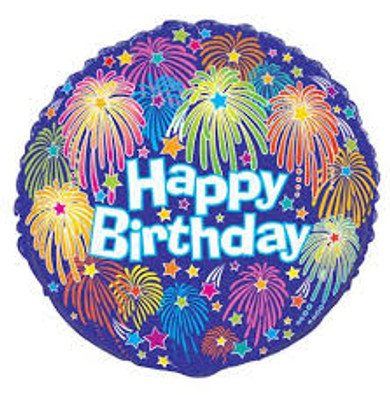 18" Fireworks Happy Birthday Mylar Foil Balloon