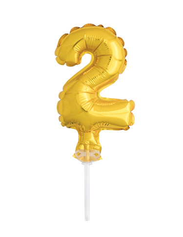 5" Gold Cake Topper Number 2 Shaped Balloon