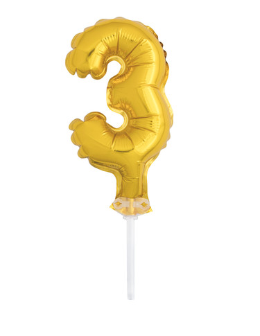 5" Gold Cake Topper Number 3 Shaped Balloon