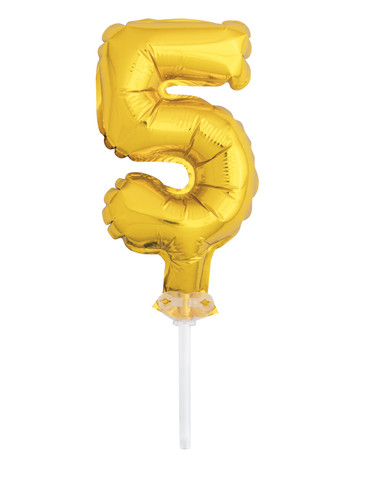 5" Gold Cake Topper Number 5 Shaped Balloon