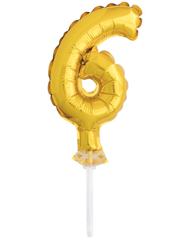 5" Gold Cake Topper Number 6 Shaped Balloon