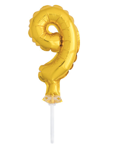 5" Gold Cake Topper Number 9 Shaped Balloon