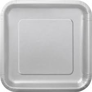 14ct Silver Square Dinner Paper Plates 9"