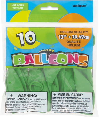 10 ct of Lime Green Latex Air Helium Quality Balloons