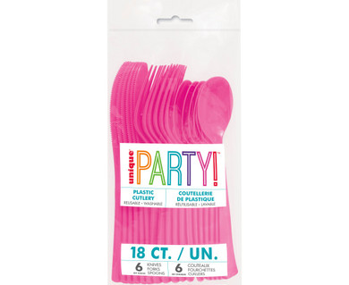18ct Hot Pink Plastic Cutlery (Sets of 6)