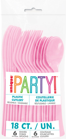 18ct Lovely Pink Plastic Cutlery (Sets of 6)