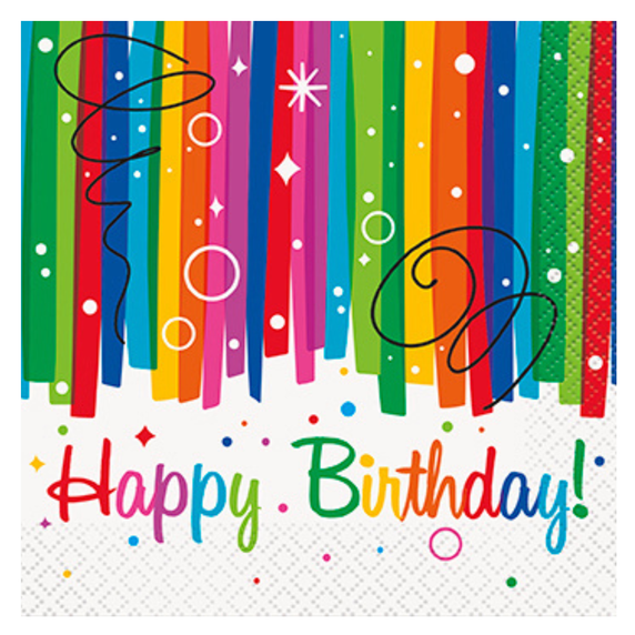 rainbow ribbons happy birthday small paper napkins 16-count