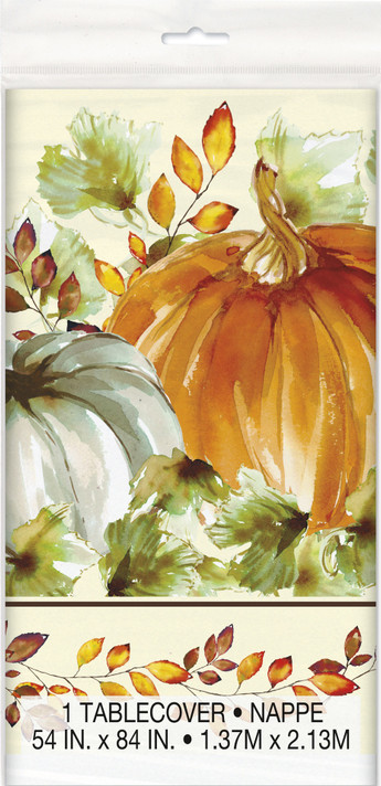 Plastic Tablecover Watercolor Fall Pumpkins 54 IN.x 84 IN 1.37 m x 2.13m
